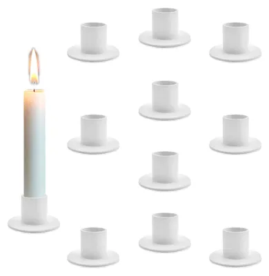 10 weiße Metall-Kerzenhalter, klein, für Stabkerzen, Tischdeko