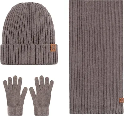 Produktbild von 3-teiliges Set Herren Mütze, Schal und Handschuhe, Plüschmütze, Kälteschutzschal, Touchscreen-Handschuhe, Ski- und Fahrradausrüstung