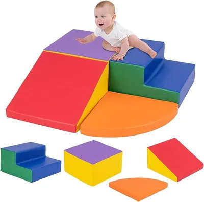 Imagen del producto de 4 bloques grandes, bloques de espuma, juego de construcción, bloques gigantes para gatear, deslizarse y trepar, bloques de construcción, bloques suaves para habitaciones infantiles y guarderías (de colores)