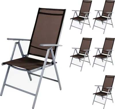 Produktbild von 6er Set Garten Klappstuhl Aluminium - Textilen Silbergrau/Schokobraun