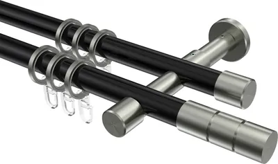 Produktbild von Interdeco Gardinenstange / Vorhangstange Schwarz / Edelstahl-Optik, Typ Prestige Elanto (Rillenzylinder), 20 mm Ø 2-läufig, 280 cm