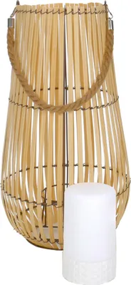 Produktbild von Led Bambus Laterne zum Hängen oder Stellen, Stumpenkerze mit 1 LED warmweiß leuchtend, Batteriebetrieb, (H) ca. 50 cm