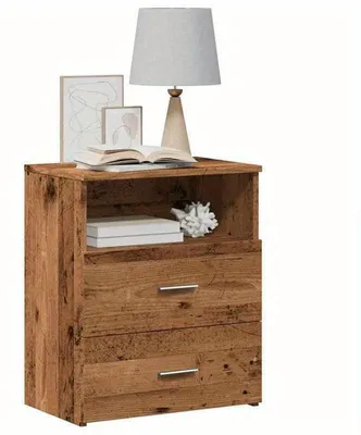 Zdjęcie produktu dla Nocna szafka z dwoma szufladami i otwartą półką - 50x32x60 cm - Wygląd drewna antycznego