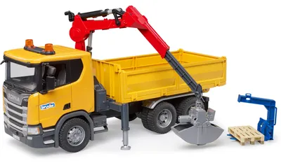 Image de Bruder Scania Super 560R Camion de chantier avec grue et 2 palettes