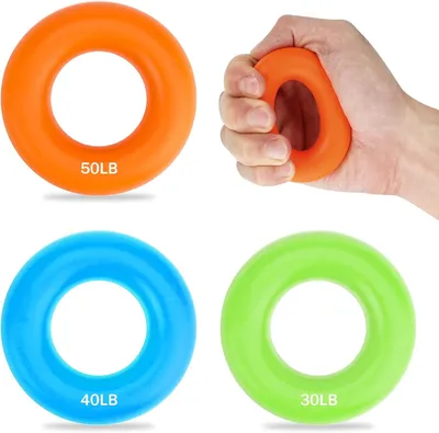 Image de Kit d'entraînement pour la force de la main (3 pièces), entraîneur de main en silicone, pour le renforcement musculaire, la réduction du stress, avec poignées réglables