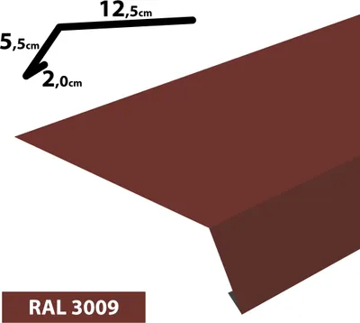 Produktbild von 2m Traufblech pulverbeschichtetes Rinneneinhang Dachblech Rinneneinhang Traufe (20x55x125) RAL-3009 Oxidrot / Kastanie