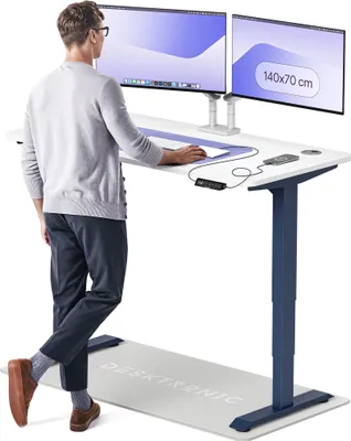 Produktbild von Desktronic HomePro Elektrisch höhenverstellbarer Schreibtisch 140x70cm Blau/Weiß mit Memory-Funktion, Anti-Kollisions Technologie, USB-A und USB-C-Ladeanschlüssen