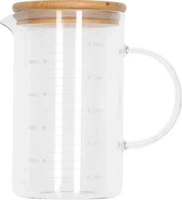 Produktbild von Krumble Messbecher aus Glas mit Holzdeckel - Messbecher - Glas - 1000 ml