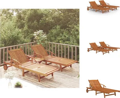 Image de vidaXL Ensemble de bain de soleil 2 pièces avec table en bois massif d'acacia - Bains de soleil
