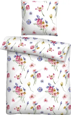 Produktbild von biberna Seersucker Bettwäsche 0026319 SOMMERBLUMEN color: pink, size: 1x 135x200 cm + 1x 80x80 cm