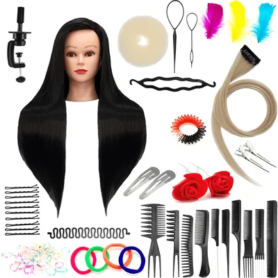 Immagine prodotto di Testina per parrucchieri Ilsa Black 60 cm, capelli misti 60% + Impugnatura, Testina per acconciature, Pratica