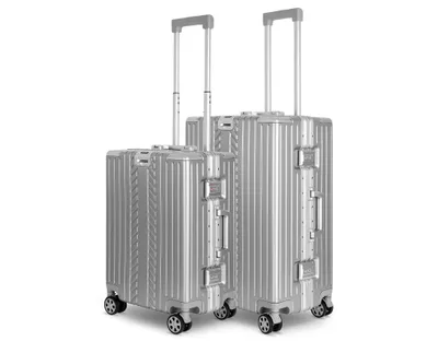 Produktbild von WINLIFE® SPARSET M+L – 53cm Handgepäck & 65cm Check-in-Trolley, ABS Hartschale, Alu-Rahmen, TSA-Schloss, 4 Rollen, robust & leicht, Silber