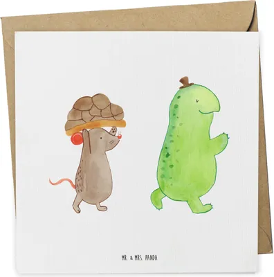 Produktbild von Mr. & Mrs. Panda Grußkarte Schildkröte Maus - Weiß - Geschenk, faltkarte, Glückwunschkarte, doppelkarte, anlasskarte, Klappkarte, Hilfe, Freunde