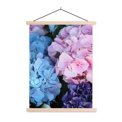Produktbild von MuchoWow® Textilposter Blumen - Strauch - Hortensie - Botanisch 120x160 cm mit holzfarbenen Rahmen - Plakatkarton
