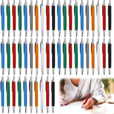 Obrázek produktu pro Ergonomická protiskluzová kuličková pera - 50 kusů pro kancelář a domácnost - modré tělo - barevný výběr - pohodlné psaní.