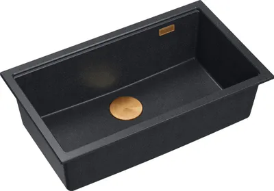 Produktbild von QUADRON Spülbecken 1-Becken Spüle | Größe: 70 x 37 x 23,5 cm | LOGAN 110 | Unterbauspüle Granitspüle aus GraniteQ mit Siphon | Schwarz + Kupfer PVD