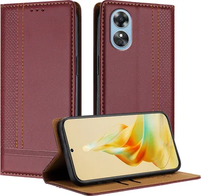 Produktbild von Handyhülle für OPPO A17 Leder Flip Klappbare Schutzhülle mit Standfunktion Dunkelrot