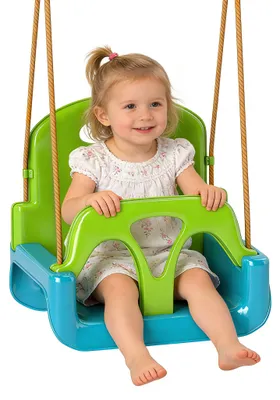Produktbild von 3-in-1 Kinderschaukel mit verstellbarem Seil, abnehmbarer Rš¹ckenlehne, T-Bš¹gel und Sicherheitsgurt šC Dunkelgrš¹n