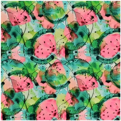 Detailansicht Baumwolljersey Wassermelone Motiv 2 – Hochwertiger Digitaldruck mit Aquarell-Effekt für Sommerkleidung.