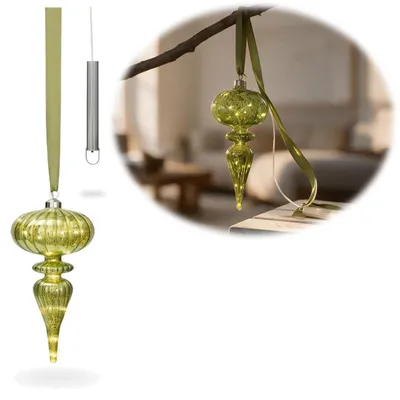 Produktbild von XL Deko Glas Lichtkugel 10 LED 27cm Zapfen Grün Glaskugel Timer Batterie Anhängen