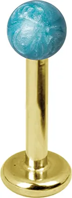 Produktbild von Karisma Edelstahl 316 L Gold Labret Piercing mit 2 Edelstahl 3mm Enemal Kugeln Aqua Perle - 6.0 Millimeter