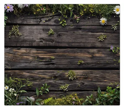 Produktbild von Spritzschutz Herdabdeckplatte Schneidebrett aus Glas Holz mit Blumen 1-Teilig (60x52cm)