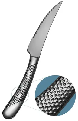 Immagine prodotto di Coltelli da bistecca 2-in-1, forgiati, set da 6 pezzi, 23 cm, acciaio inossidabile, dentellati, colore nero