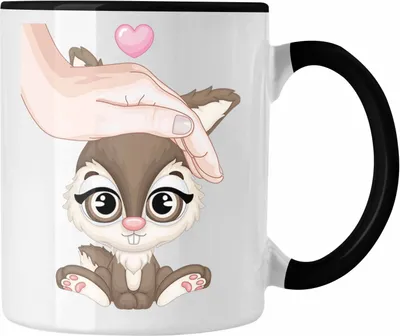 Produktbild von Trendation - Hasen Tasse Geschenk Hasen-Besitzer Kaninchen Kinder Süße Grafik (Schwarz)