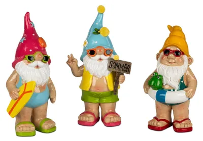 Produktbild von Formano 3er Set Gartenzwerge Gartendeko Figuren aus Kunststein handbemalt 26 cm