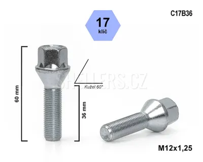 Obrázok produktu pre Skrutka kolesa M12x1,25x36 s kužeľom, kľúč 17, C17B36, výška 60 mm