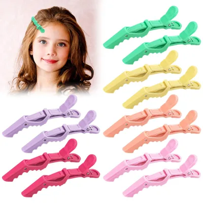 Produktbild von Haarspangen, 12 Stück, bonbonfarbene Haarspangen, Friseurbedarf, Krokodilklemmen zum Stylen und Schneiden der Haare, große Haarspangen für Damen