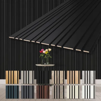 Produktbild von HEXIM Akustikpaneele 4 Stück 278x60cm Holz Mila - flexible Holzpaneele Platten Wandpaneele Wanddeko Kombipaneel Wandverkleidung Schalldämmung Akustikfilz schwarz (6.68m² Black Edition)