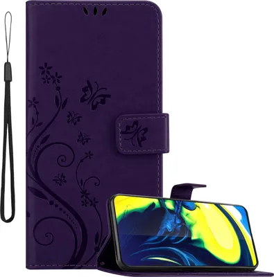 Obrázek produktu pro Cadorabo kryt pro Samsung Galaxy A80 / A90 4G in FLORAL DARK PURPLE ochranný kryt v květinovém designu s magnetickým zapínáním, funkcí stojánku a sloty na karty flipové pouzdro flower cover case obal na mobilní telefon s klopou book case