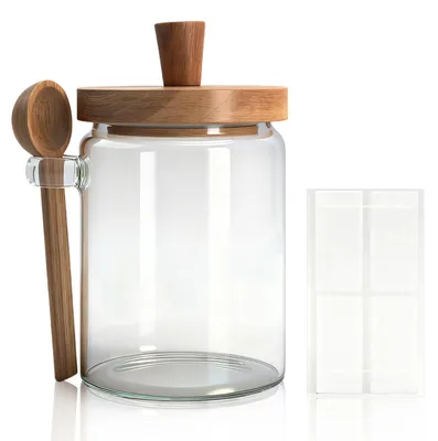 Glasvorratsdose 550 ml mit Holzdeckel, Löffel & Etiketten
