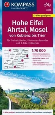 Immagine prodotto di KOMPASS Carta ciclistica 3338 Alto Eifel, Valle dell'Ahr, Mosella, da Coblenza a Treviri 1:70.000