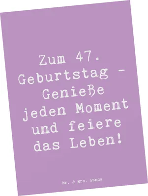 Produktbild von Mr. & Mrs. Panda Postkarte Spruch 47. Geburtstag - Lavendeltraum - Geschenk, Glückwünsche, bildkarte, Geburtstagsgeschenk, Grußkarte, inspirierend, Alter, Fotokarte
