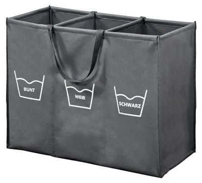 Wäschesortierer, 3 Fächer, Polyester, Grau, 75x60x35 cm