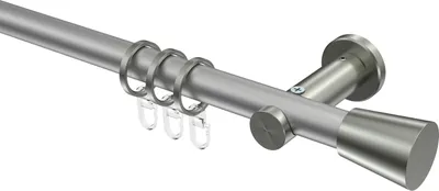 Produktbild von Interdeco Gardinenstange / Vorhangstange Silbergrau / Edelstahl-Optik, Typ Platon Sitra (Konus), 20 mm Ø 1-läufig, 140 cm