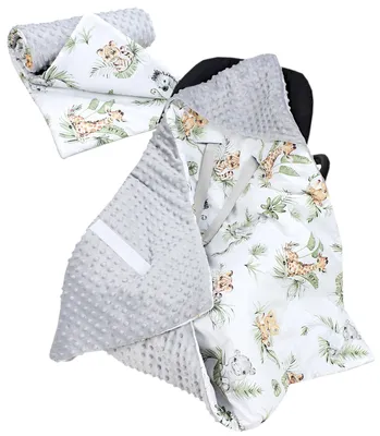 Produktbild von TupTam 2er SET Baby Decken Einschlagdecke 85x85 cm für Autositz Babyschale Babydecke Wiegendecke Minky Baumwolle, Farbe: Safari / Löwe / Braun / Blätter / Grün, Größe: Herbst/Winter - 85 cm x 85 cm