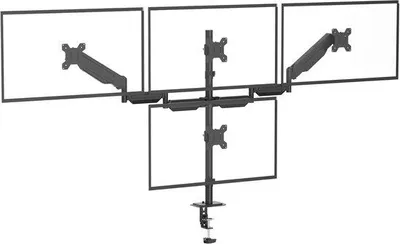 Zdjęcie produktu dla Uchwyt monitorowy na 4 monitory do 32 cali, standard VESA 75x75/100x100 mm, ramię z amortyzatorem gazowym, zaciskami i możliwością montażu na ścianie, kolor czarny