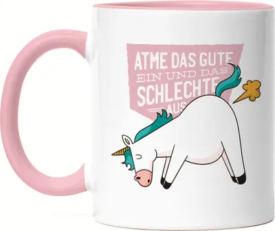 Produktbild von Atme Das Gute Ein Und Das Schlechte Aus Tasse Rosa Einhorn Geschenkidee Mental Health Positives Denken