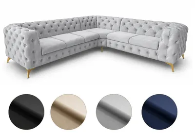 Produktbild von Ecksofa Moet L-Form hellgrau 323x262 cm groß – Wohnlandschaft modern, gesteppt, Bonellfederkern, frei stellbar