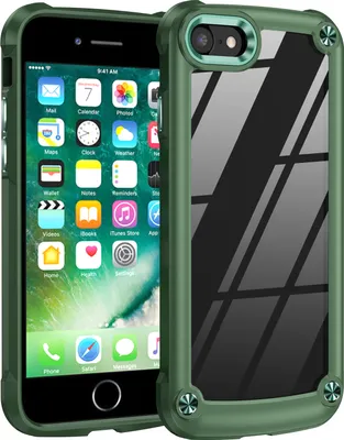 Produktbild von iPhone SE 2022 Hülle, Hybrid Transparente PC Robust TPU Bumper Stoßfest Schutzhülle für iPhone SE 2022/2020/iPhone 7/8 Grün