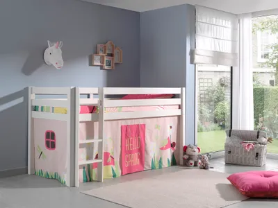 Image de Vipack lit de jeu Pino, surface de couchage 90x200 cm avec set textile rideau "Spring