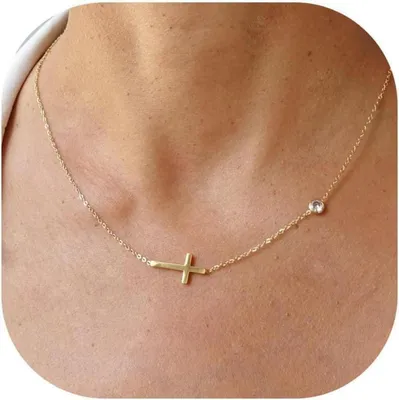 Produktbild von TINGN Goldkette Damen 14K Vergoldet Kreuz Choker Layered Halskette