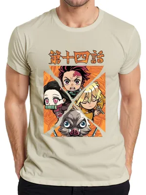 Zdjęcie produktu dla Koszulka męska Kimetsu no Yaiba Tanjiro Nezuko Zenitsu Inosuke Chibi Gift, Natural, XL