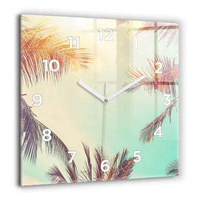 Produktbild von Wallfluent Große Wanduhr – Stilles Quarzuhrwerk - Uhr Dekoration Wohnzimmer Schlafzimmer Küche - Zifferblatt - weiße Zeiger - 60 cm - Tropische Palmen