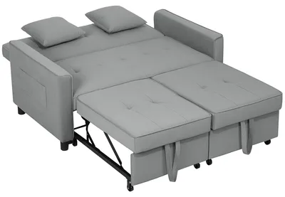 Produktbild von HOMCOM Schlafsofa, 2-Sitzer Sofa mit Schlaffunktion, Kissen, Samtoptik, Grau