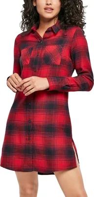 Produktbild von Urban Classics Ladies - Check Flanell Shirt Kleid rot - M