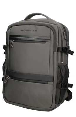 Image de Sac à dos B.Cavalli, unie, en polyester gris, avec poches et fermeture éclair sécurisée